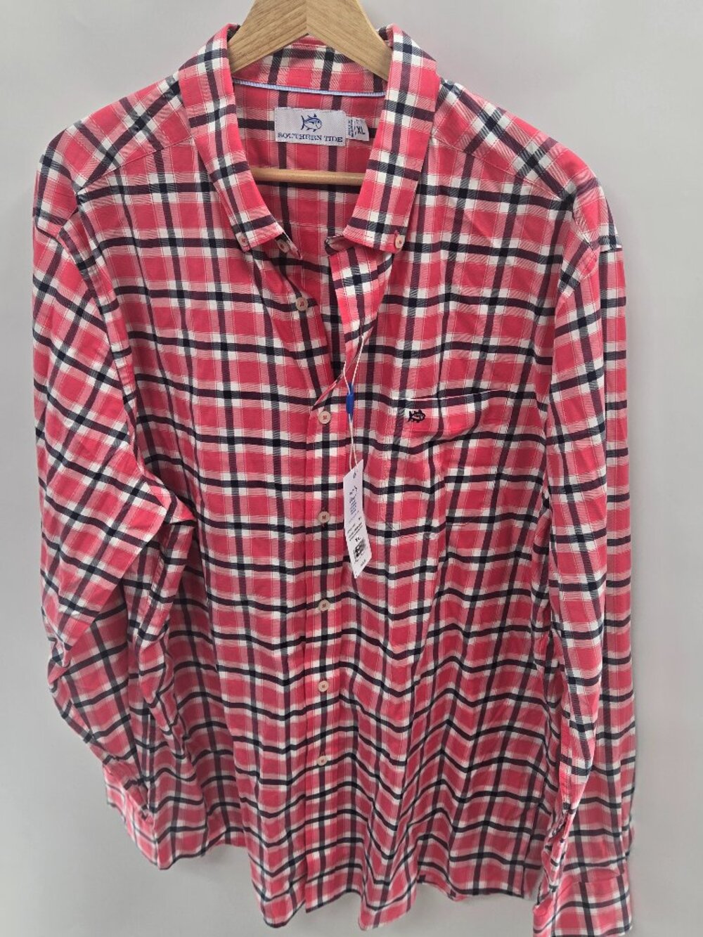 Southern Tide Piink Snapper Plaid Long Sleeved Size XL
